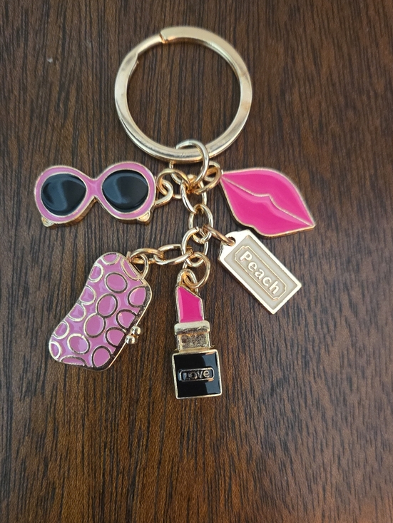 Peach Couture Accessories - Girly Pink Charm Keychain - Lipstick & Sunglasses Bag Charm